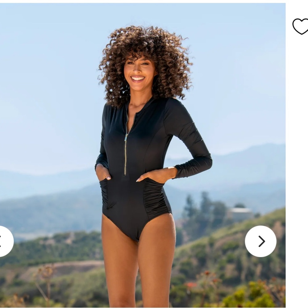 La Blanca Black Long-Sleeve Zip Front One-Piece Swim